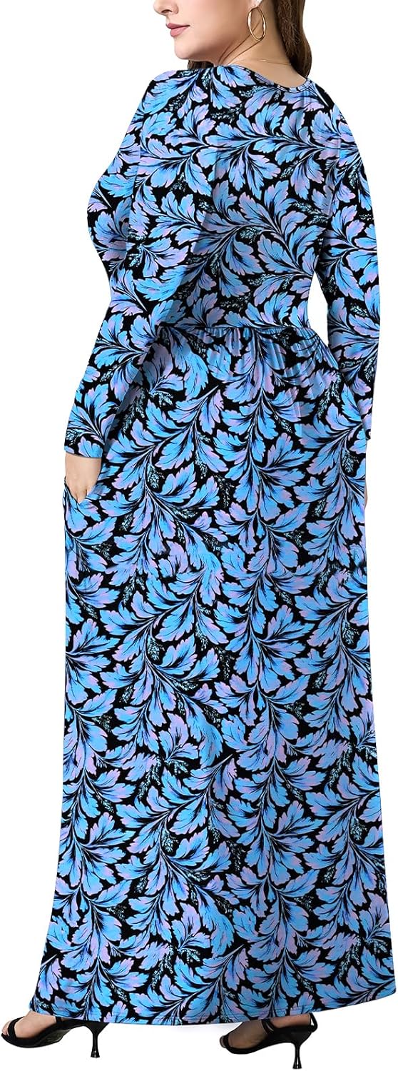 Plus Size Maxi Dresses for Curvy Women V Neck Casual Long Dress with Pockets 1X-5X - Image 4