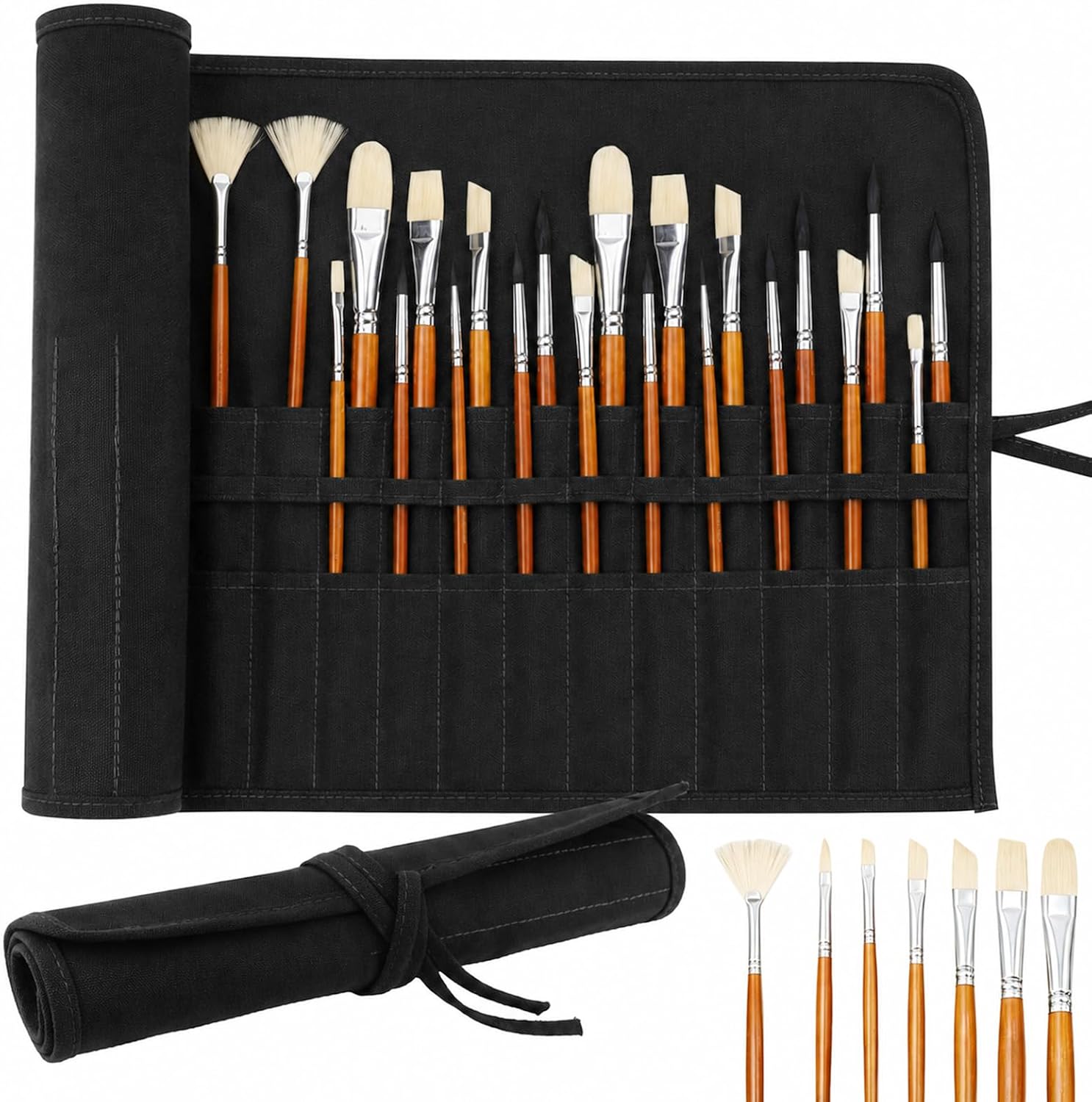 30 Slot Roll-Up Canvas Paint Brush Holder, Artist Brush Storage Pouch