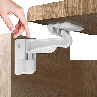 Upgraded Invisible Baby Proofing Cabinet Latch Locks (10 Pack) - No Drilling or Tools Required for Installation, Works with Most Cabinets and Drawers, Works with Countertop Overhangs, Highly Secure