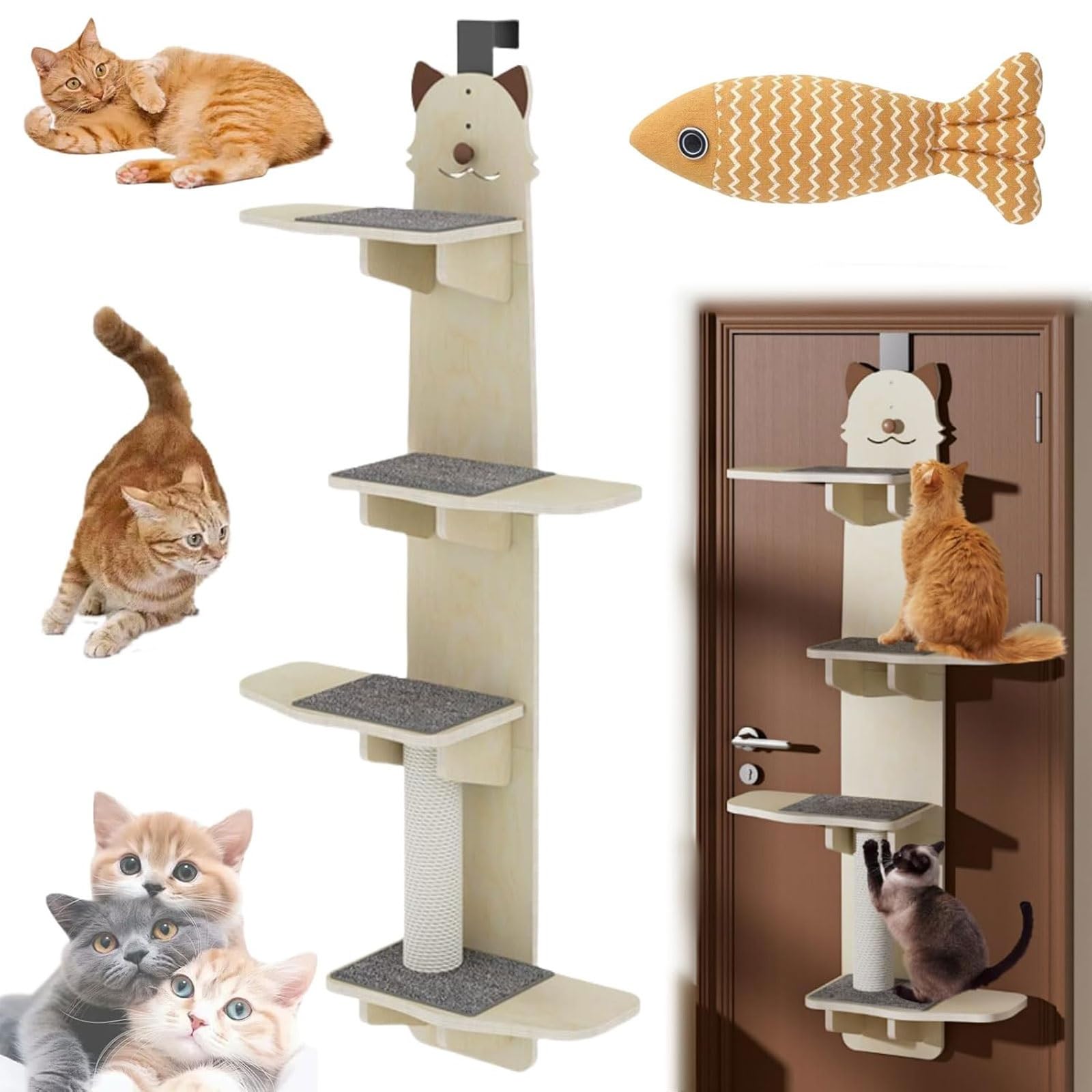 Grimpeur pour chats suspendu à la porte avec arbre à chat 4 niveaux