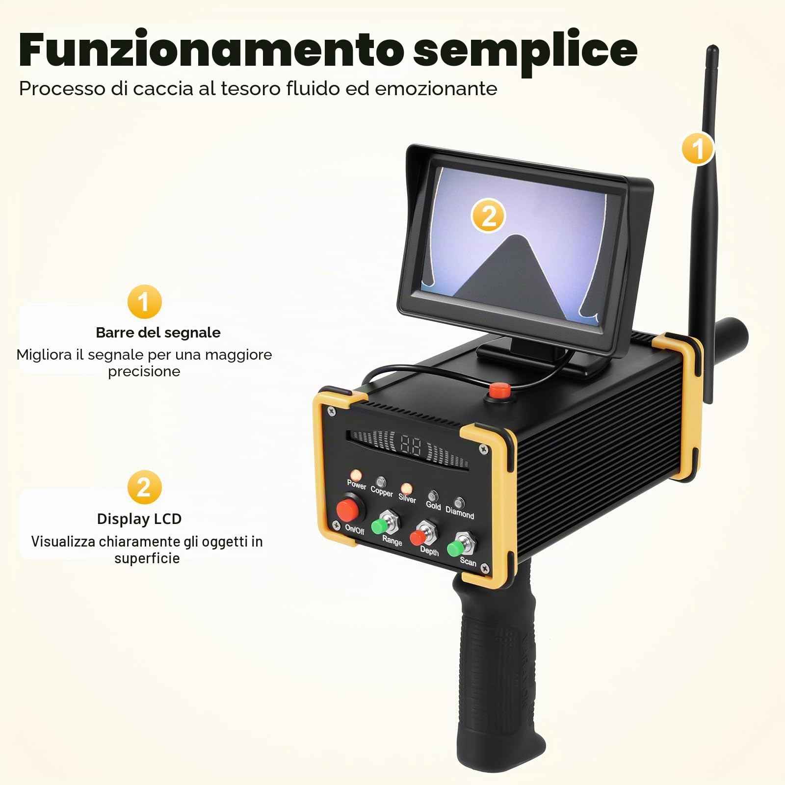 Metal detector con schermo raggio di 990 metri profondità di 16 metri rivelatore d'oro portatile leggero ad alta sensibilità cacciatore di tesori metallici sotterranei Scanner di diamanti