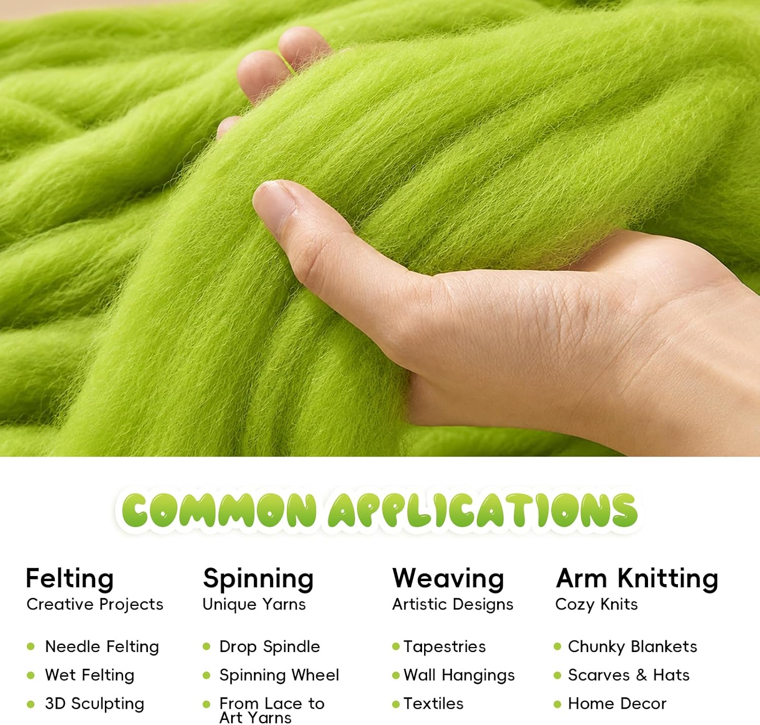 1.76oz(50g) Wool Roving: Needle Felting Wool White Roving Wool Felting Supplies Pure Wools Chunky Yarn Spinning Wool Roving for Needle Felting Wet DIY Hand Spinning(Light Green)