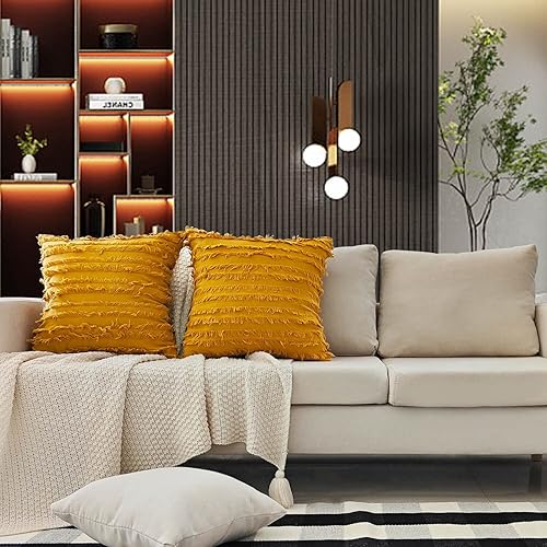 Miniatura 4 de Juego de 2 fundas de almohada decorativas de lino bohemio a rayas jacquard patrón cuadrado para decoración del hogar, sofá, sala de estar,