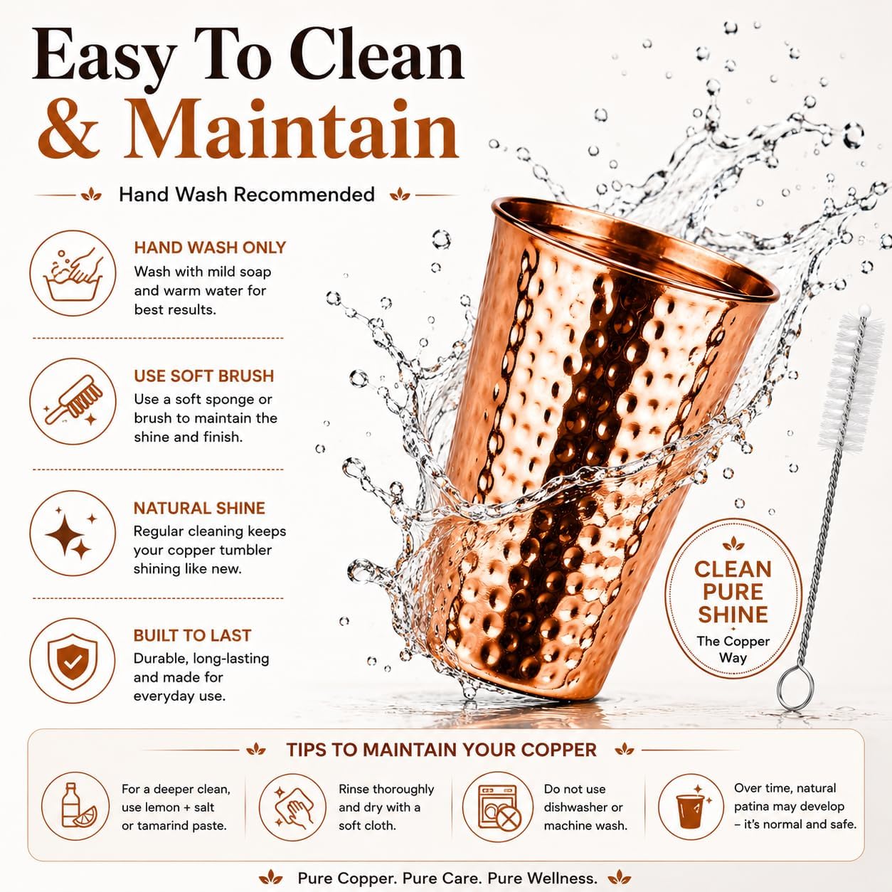 18oz Pure Copper Cup | Hand-Hammered, Heavy-Gauge Copper Cups for Water, Cocktails & Moscow Mules | 100% Solid Drinking Tumbler