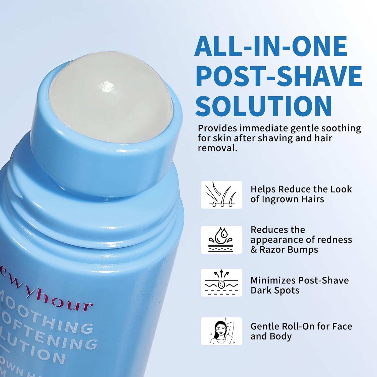 dewyhour Ingrown Hair & After Shave Soothing Serum–Soothes Razor Irritation, Targets Dark Spots,Helps With Razor Bumps for Face,Underarms,Neck & Bikini Area,Korean Skincare Roll-On for Men & Women