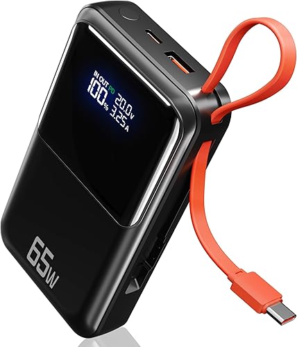 Miniatura 8 de Cargador portátil para portátil de 65 W  Banco de energía de 27,000 mAh con cables USB-C incorporados, 3 puertos de carga rápida total de 130 W para