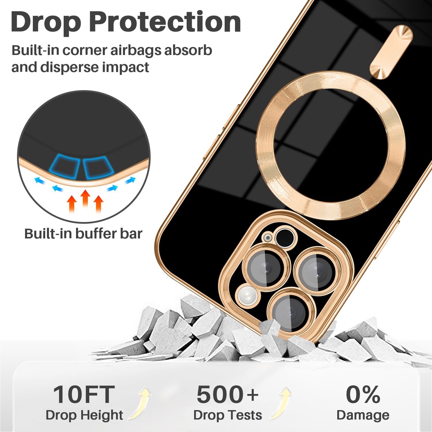 DiDaDi Custodia magnetica Cover per iPhone 13 con cordino [compatibile con MagSafe] 2 pellicole protettive, 1 protezione per fotocamera in vetro, Collana con cordino regolabile (oro
