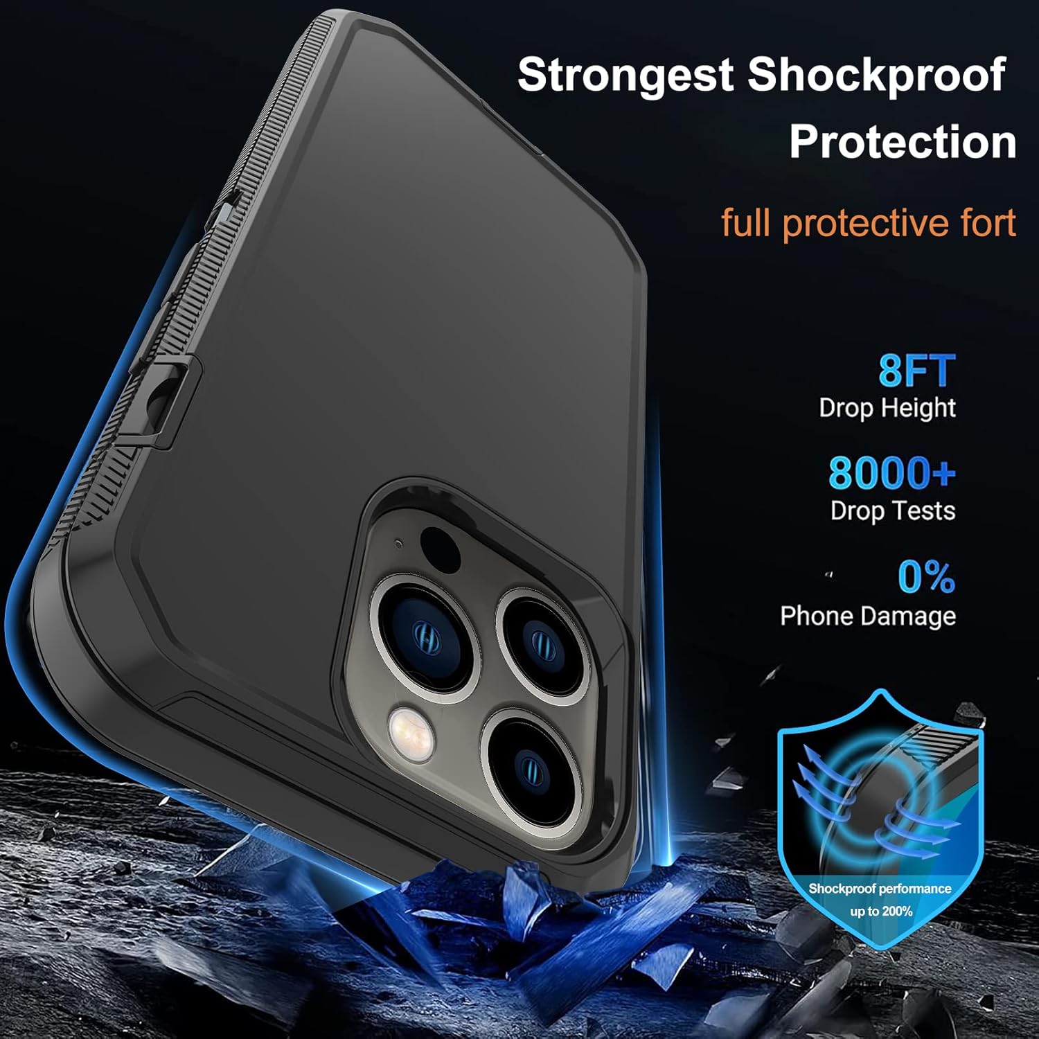 Annymall for iPhone 14 Pro Case with 2 Screen Protector, Heavy Duty Drop Protection Shockproof Full Body 3-Layer Military Rugged Durable Protective Cover for Apple iPhone 14 Pro 6.1" (Black) - Image 2