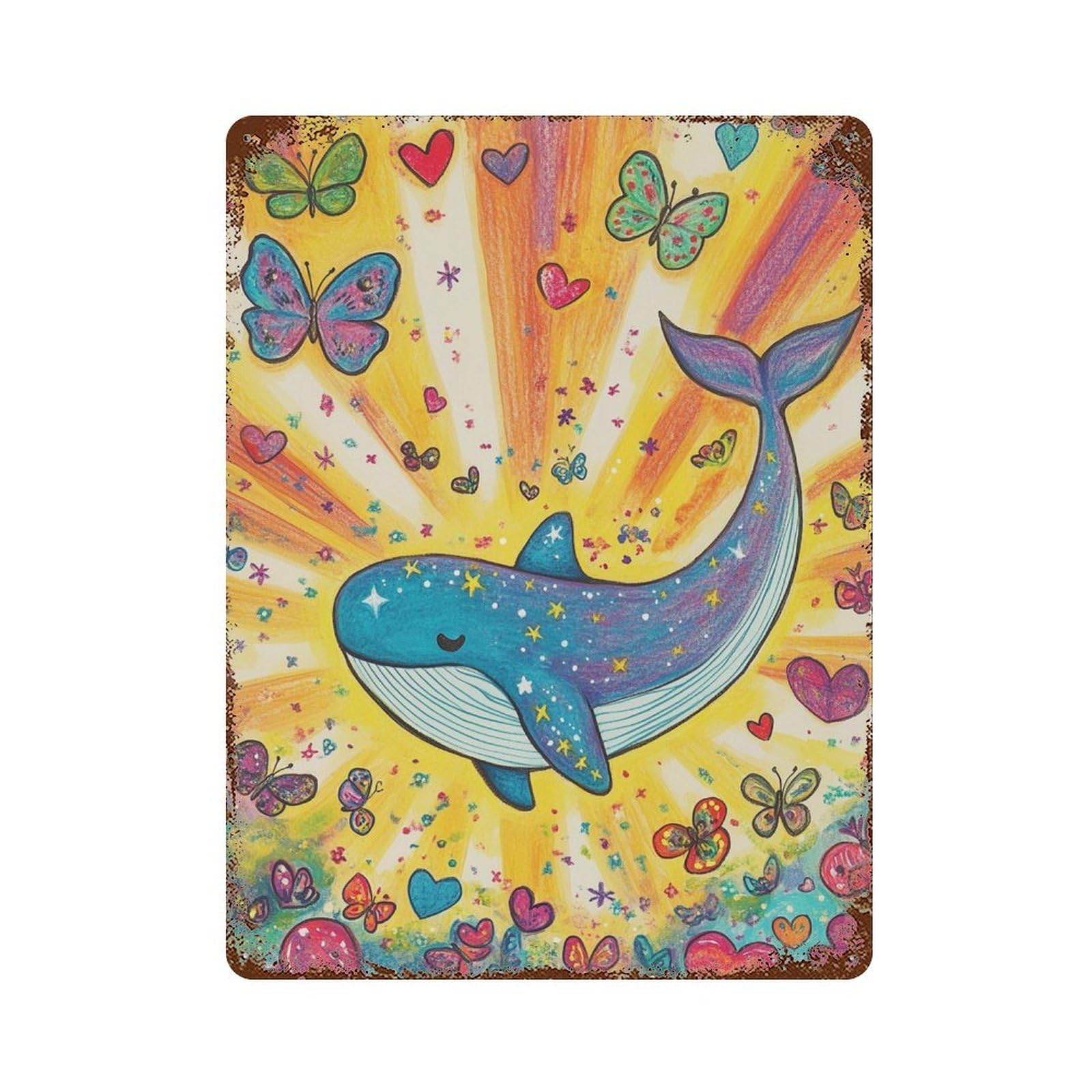 Whale And Butterfly Fantasy-1 Retro Metal Sign 15.7"x11.8", Classic Wall Plaque for Basement, Hobby Room And Garage Decor