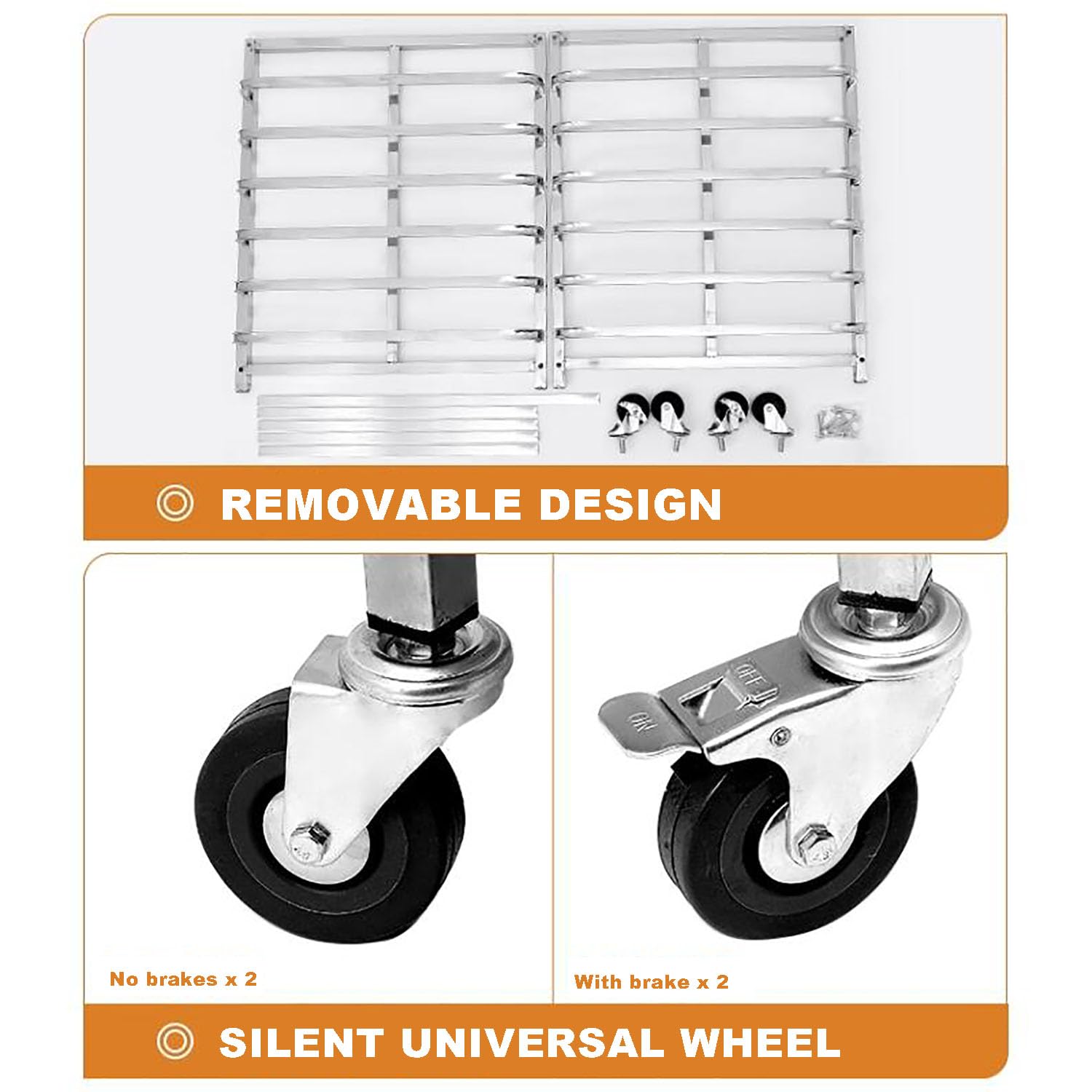 Estante para panadería de acero inoxidable resistente con ruedas, almacenamiento comercial para hornear y enfriar, amplio espacio para bandejas de hornear, ideal para panaderías y equipos de servicio