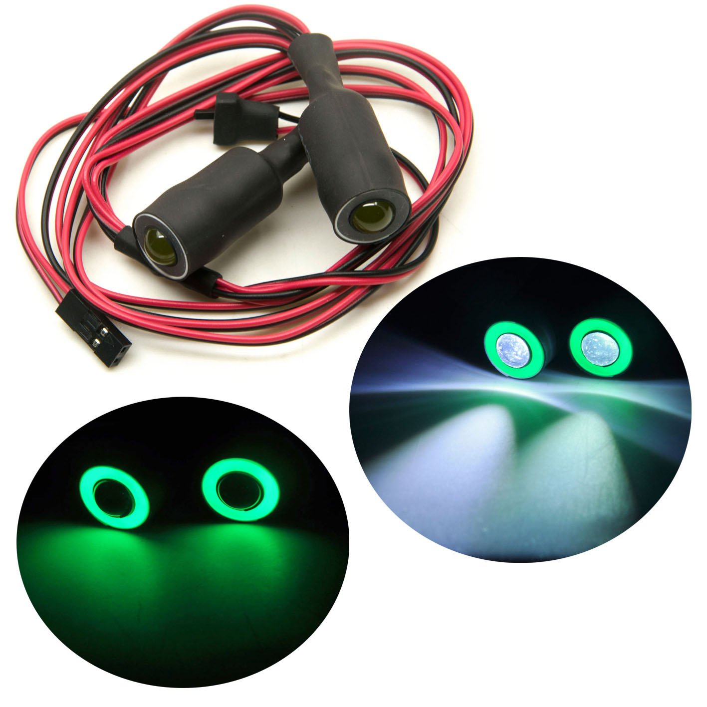 Jack-Store 2 Leds Angel Eyes LED Light Headlights/Taillight/Back Light 13MM Outer Diameter for 1/10 RC Crawler Car (Green+White)
