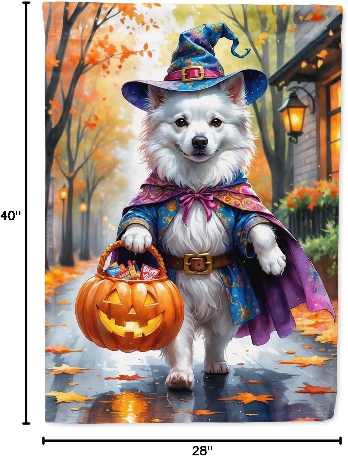 Caroline's Treasures American Eskimo Halloween Trick or Treat House Flag Large Porch Sleeve Pole Decorative Outside Yard Banner Artwork Wall Hanging, Polyester, House Size, Multicolor