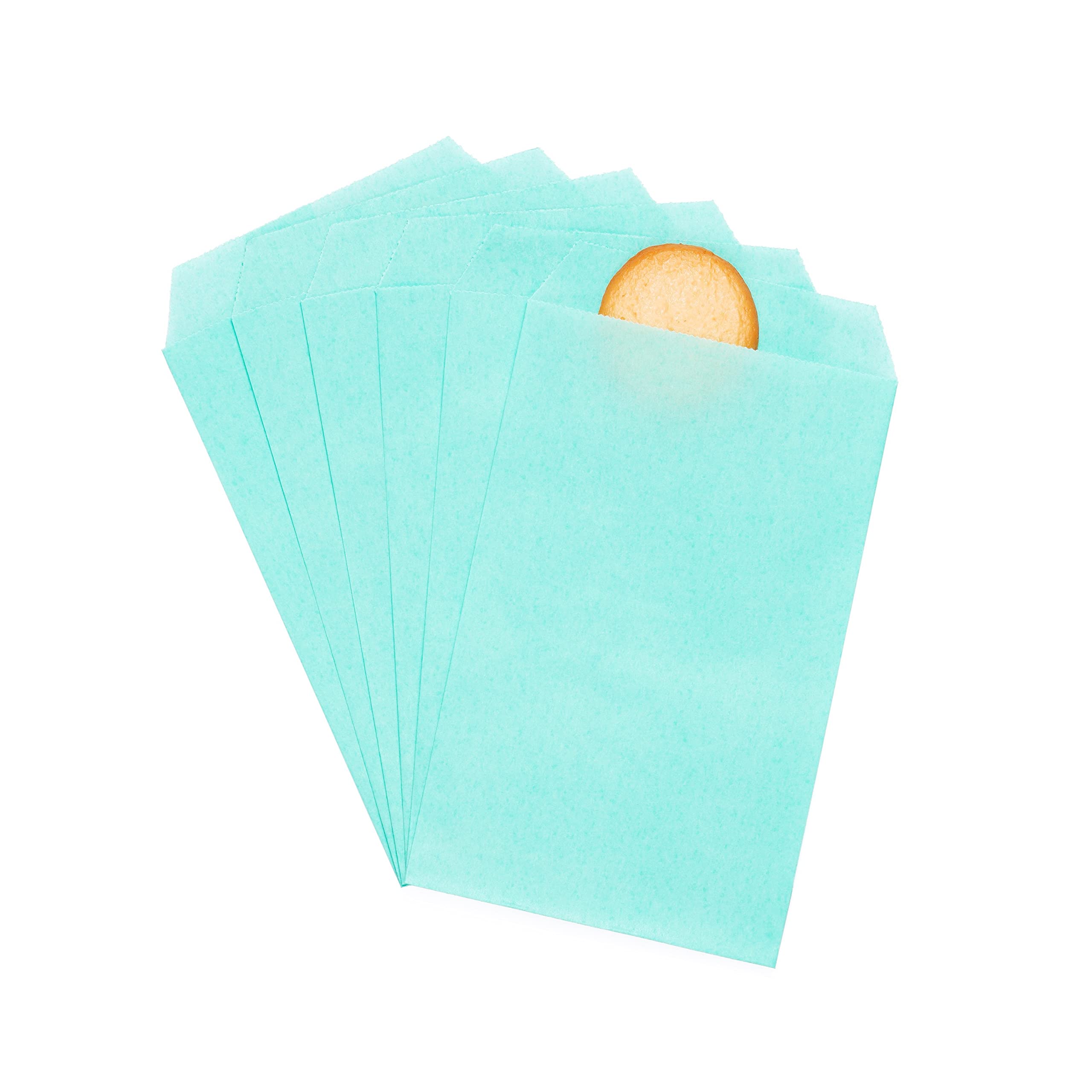 Quotidian Baby Blue Flat Small Greaseproof Paper Bags 3" x 5" (8 x 13.3cm) Pack of 100 - Bakery Cookies Cards Stamps Party Favor