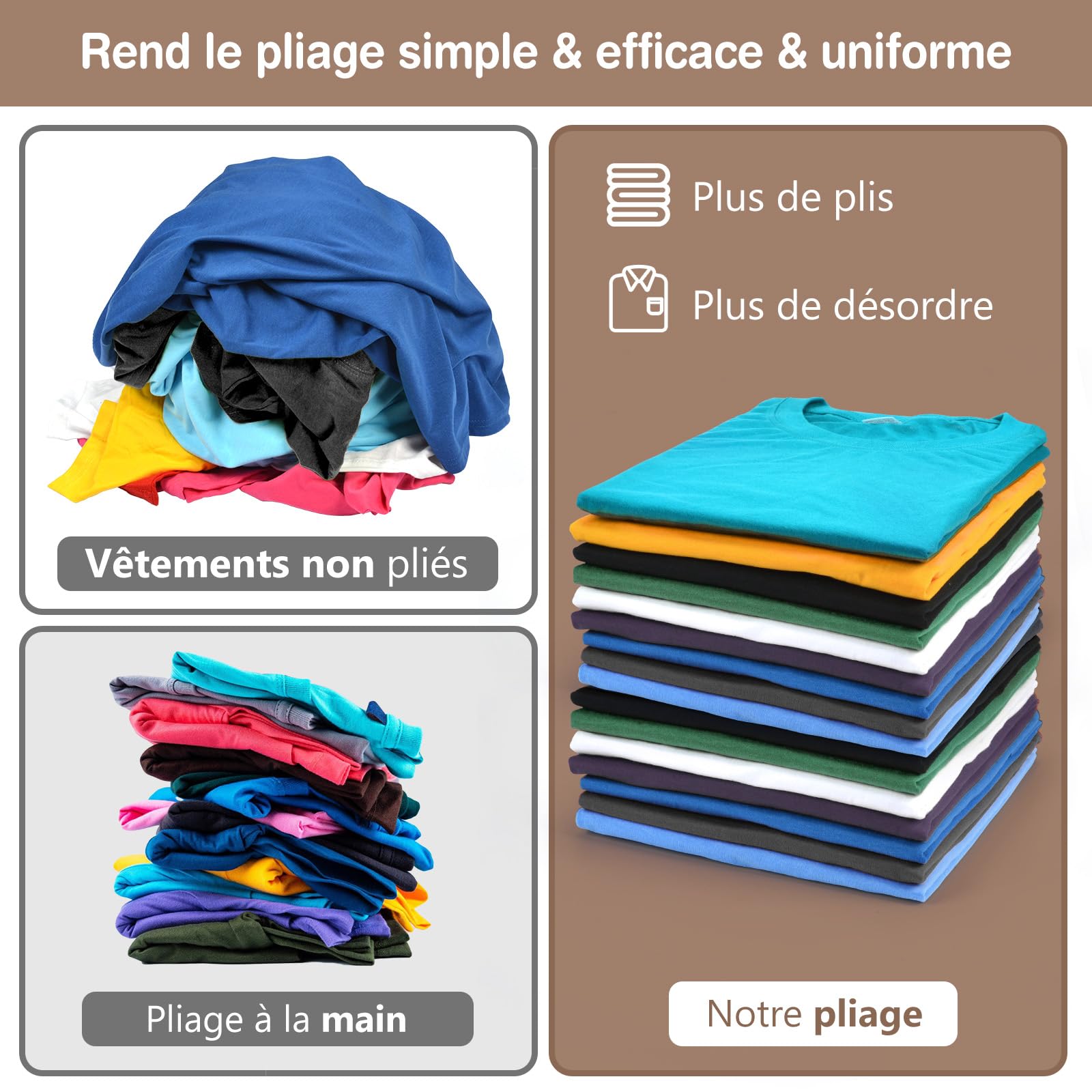 BoxLegend V7 Plieur de Vetement, Planche a Plier le Linge, Plieuse Linge à bords métalliques pour T-shirts, Pulls, Chemises, Pantalons, Noir