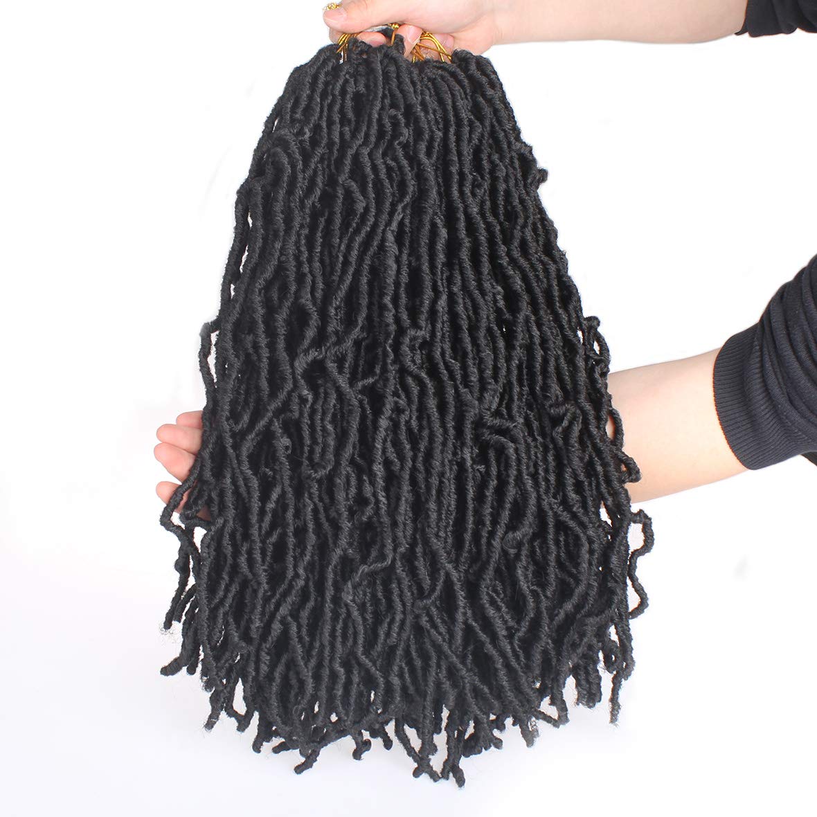 Leeven 24 Inch Goddess New Faux Locs Crochet Braids Hair 7 Packs Natural Black Pre-looped Messy Soft Crochet Hair Synthetic Distressed Faux Locs for Women 4# - Image 3