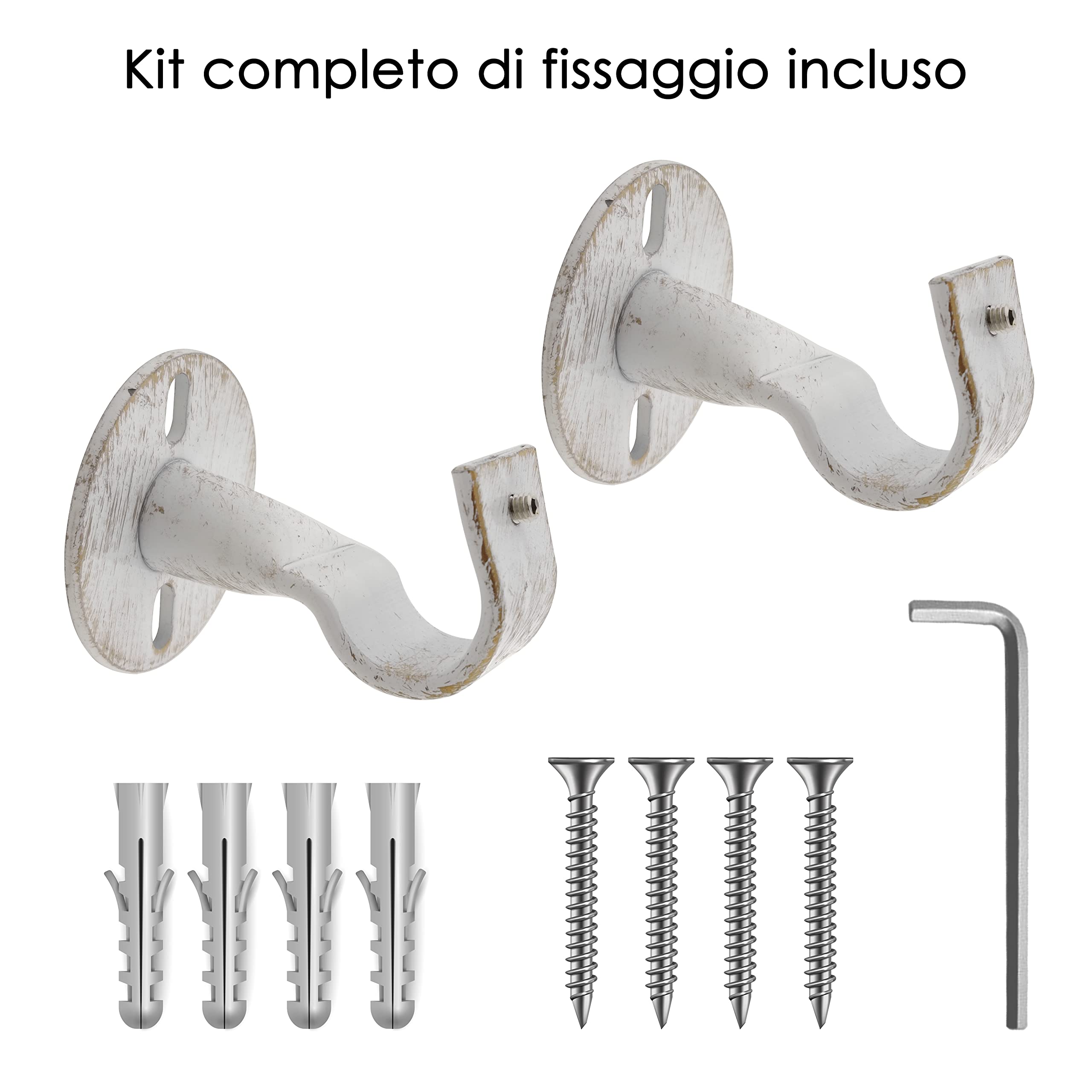 GIRASOLE HOME Staffa Aperta per Asta da Tenda 2 Pezzi Supporto Soffitto Parete Ferro 18-20 mm Bianco Oro