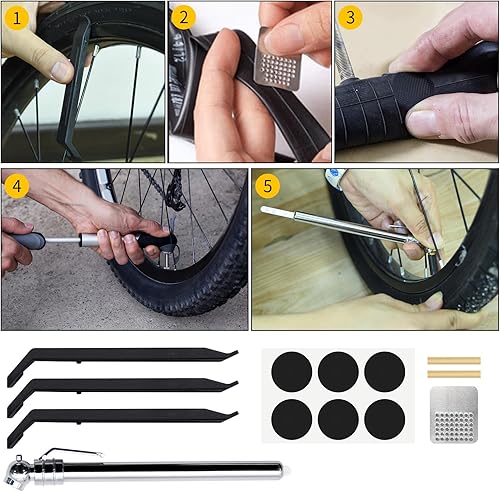 Miniatura 7 de Kit de reparación de bicicletas, bolsa de reparación de bicicletas con bomba de neumáticos, kit de herramientas de bicicleta para viajes de