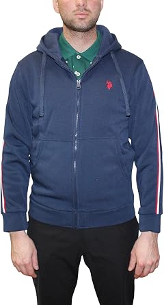 U.S. Polo Assn. Mens Fleece Full-Zip Hoodie with Stripe