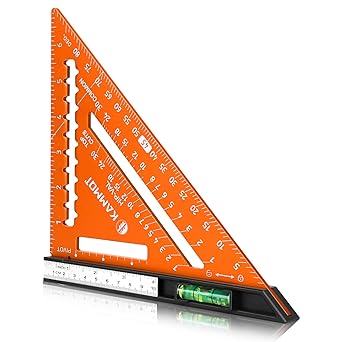 KAMMQI Carpenter Squares Rafter Square with Level 7 Inch Aluminum Triangle Square Carpenter Tools Layout Tools Woodworking Square Metal Triangle Ruler ((Champagne 7inch)