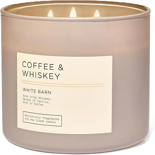 White Barn -Bath & Body Works- Vela de café y whisky de 3 mechas EDT de 14.5 onzas quema de 25 a 45 horas