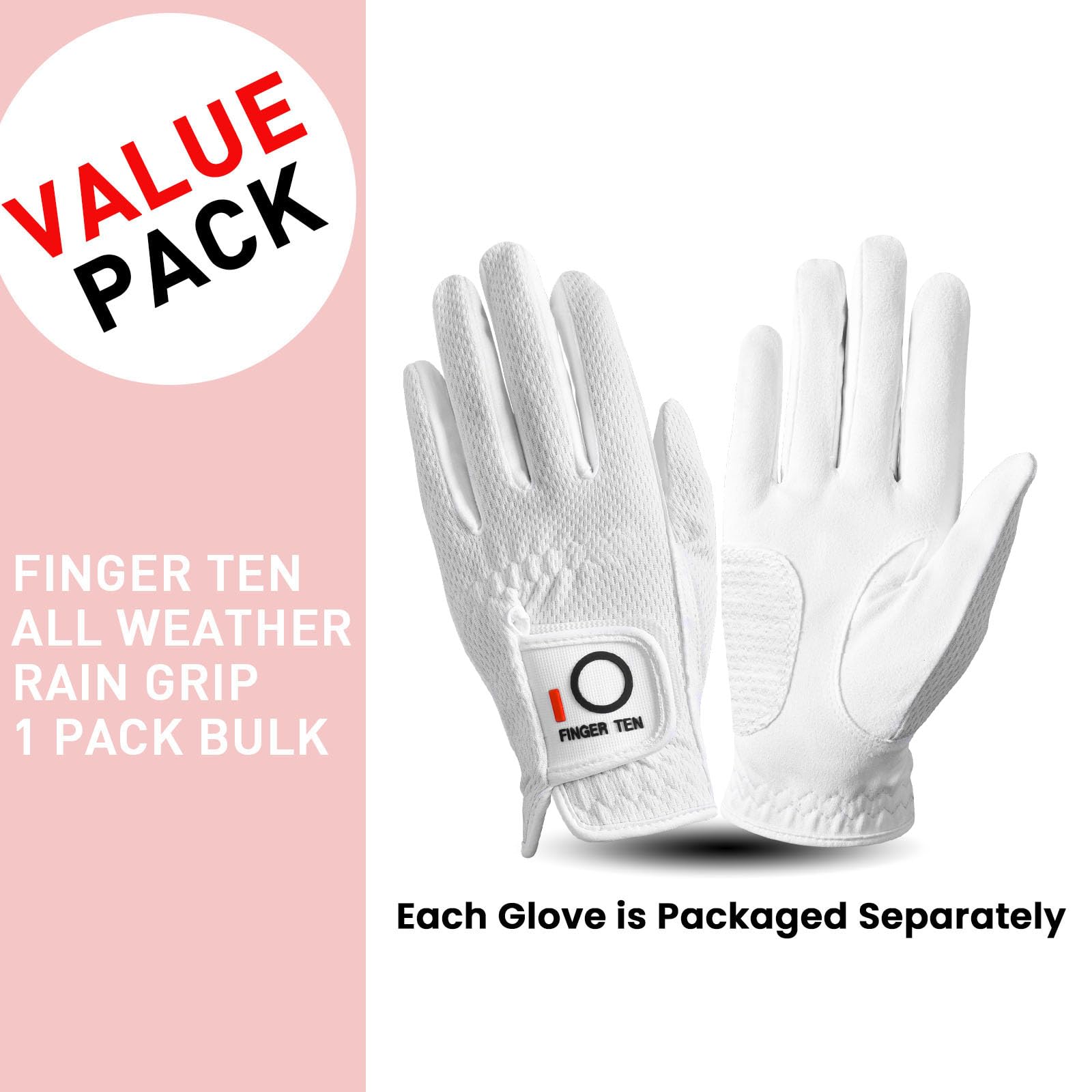 FINGER TEN Golf Gloves Women Left Hand Right Microfiber All Weather Grip Rain Hot Wet Value Pack - Image 3