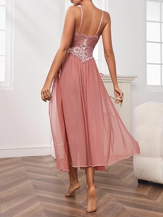 New Dreams Pembe Dantel Şeffaf Gecelik, İnce Askılı Romantik Transparan seksi şık Kadın gece elbisesi