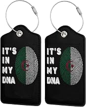 It's in My DNA Algeria Luggage Tags for Suitcases,Leather Stainless Steel Loop Identifiers Privacy Coveridentifiers and Address Card for Cruise Airport Travel Essentials