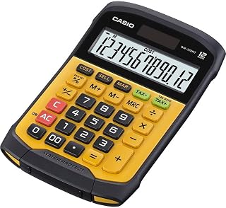 Casio WM-320MT Calcolatrice da Tavolo, Water e Dust Proof, Display a 12 Cifre, Tastiera Rimovibile, Giallo/Nero, 3.3 x 10.9 x 16.9 cm