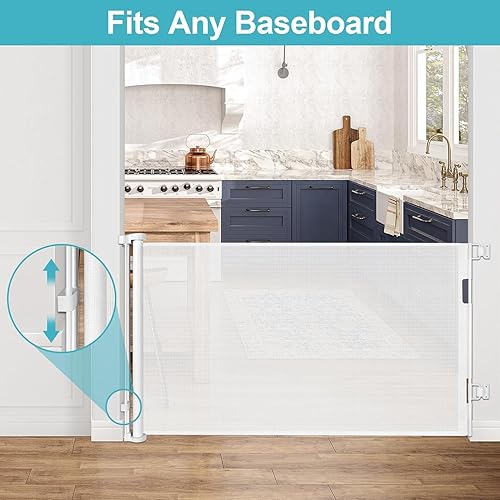 Miniatura 6 de Puerta retráctil de 55 pulgadas para perros para niños, puerta retráctil para bebés para puerta, puerta retráctil para bebés para escaleras, puerta