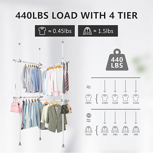 Miniatura 2 de Estante doble para ropa, estantes ajustables para colgar ropa, ropa de 2 niveles, ropa resistente, sistema independiente de armario blanco