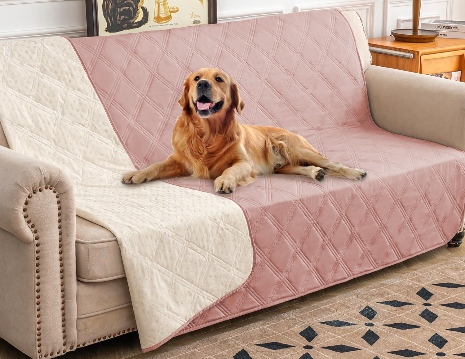 Ameritex Waterproof Dog Bed Cover Pet Blanket with Anti-Slip Back for Furniture Bed Couch Sofa (82x82 Inches, Light Pink) — image 1