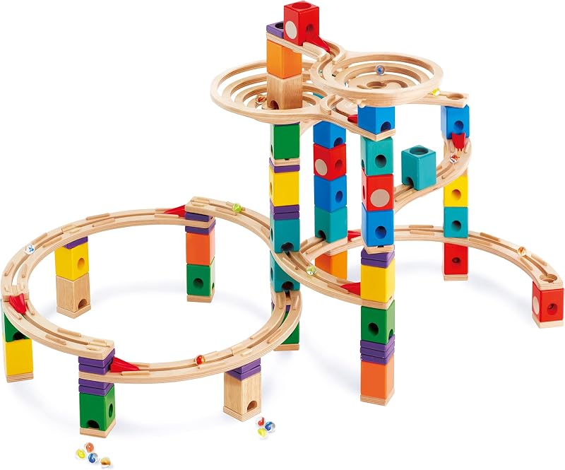 Quadrilla Cyclone Wooden Marble Run Race Maze Construction Building Set| STEM Educational Learning Toys for Kids