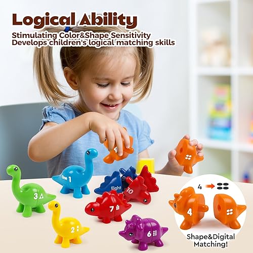 Miniatura 5 de Juego de aprendizaje educativo Montessori a juego de dinosaurios a juego, conteo de colores, clasificación de motricidad fina para niños y niñas de