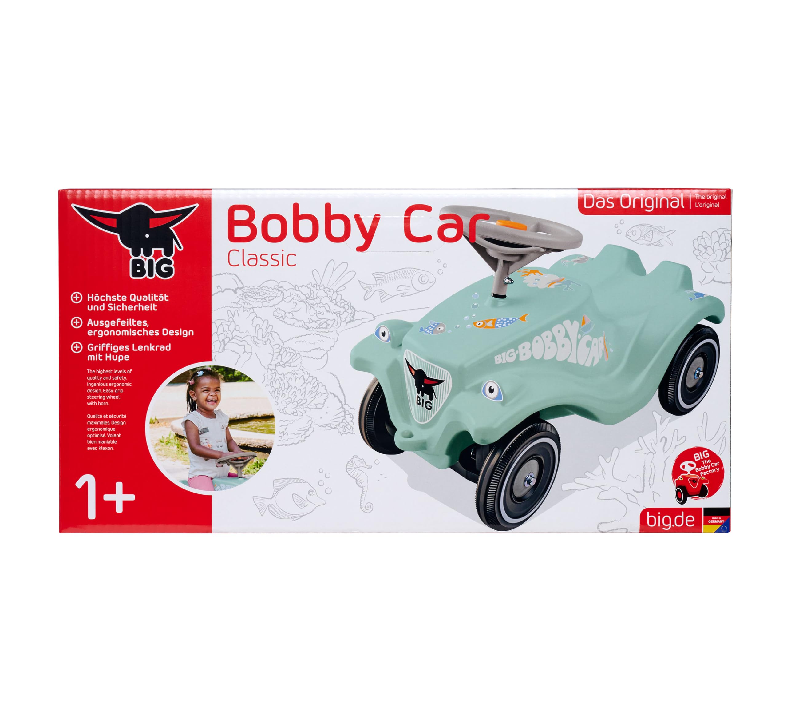 Big Bobby Car Classic Green Sea Coche Antideslizante 1 año Colorido Marino Volante Seguridad Gris Claxon Niños 1-5 años 50 kg