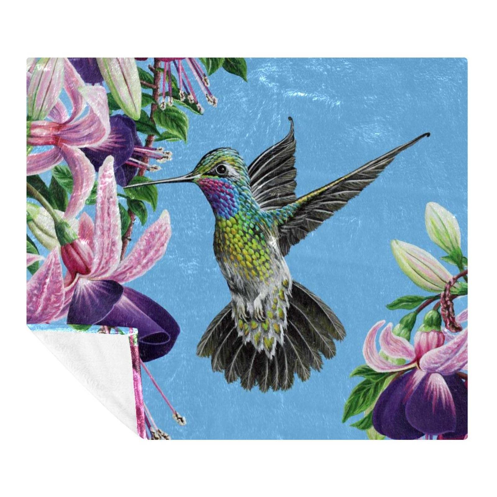 Couverture polaire de chambre plaid canapé fleur de colibri rétro