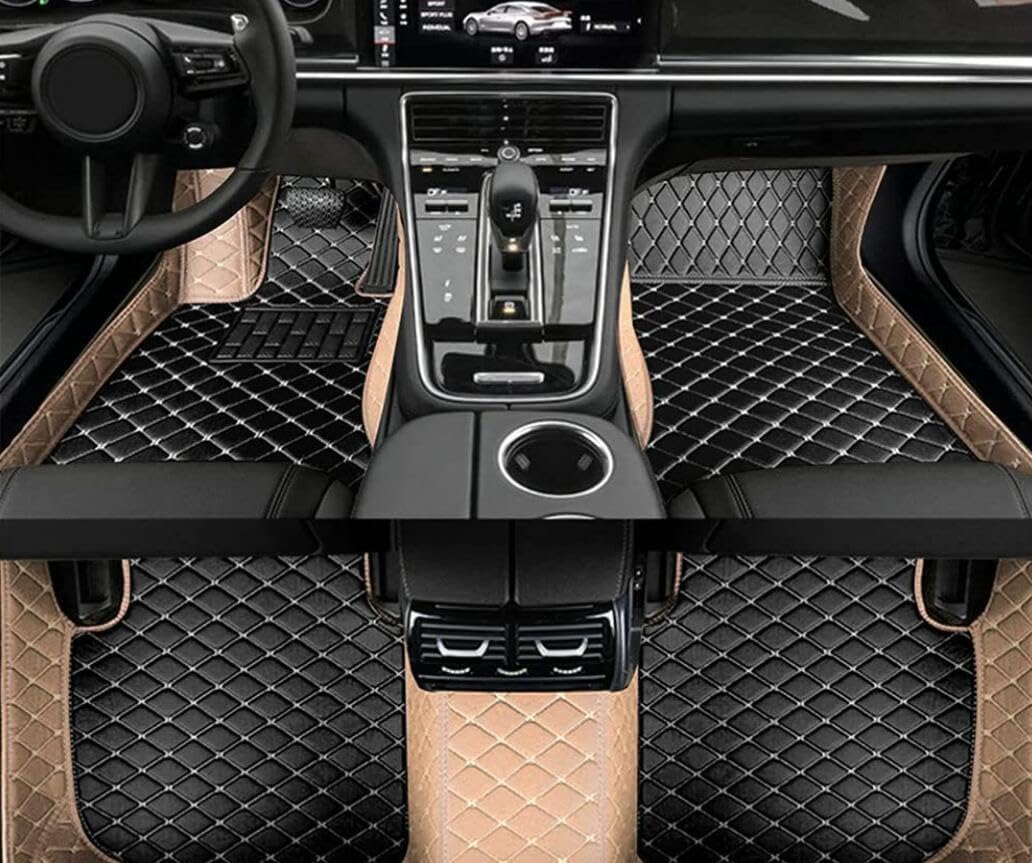 Custom Car Floor Mats All Carpet Mats for Sedan SUV Sports Car Leather Floor Liners Full Coverage Pads Waterproof Anti-Slip Car Floor mat (Black Beige)