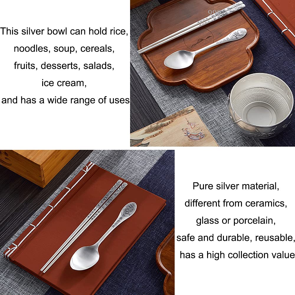 Bol de céréales en Argent Sterling, Bol à Soupe, Bol à Riz à Nouilles, Bol à Fruits de Dessert Salade, Convient en Cadeau, Ensemble de Trois pièces