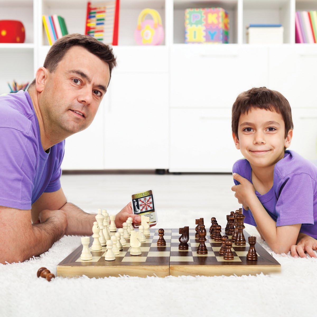 iBaseToy Folding Wooden Chess Set with 60 Game Rules Cards for Adults Kids Beginners Large Chess Board - 15" x 15" Foldable Board