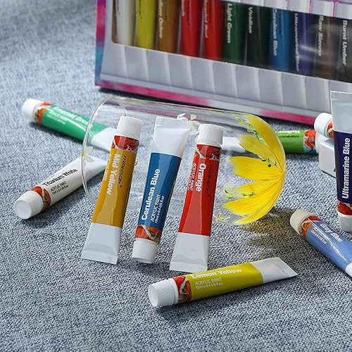 Miniatura 5 de TRANSON Juego de pintura acrílica de 24 colores con 5 pinceles de pintura no tóxica para lienzo artesanal pintura de arte rupestre