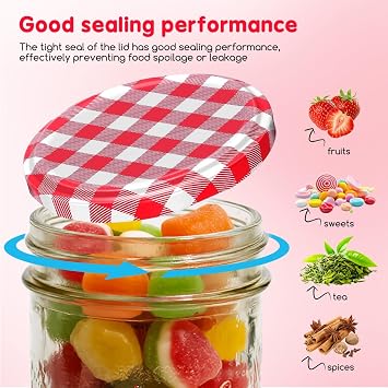 UPKOCH 40 Pcs Jam Jar Lids 72mm, Red Gingham Metal Twist Off Replacement Caps