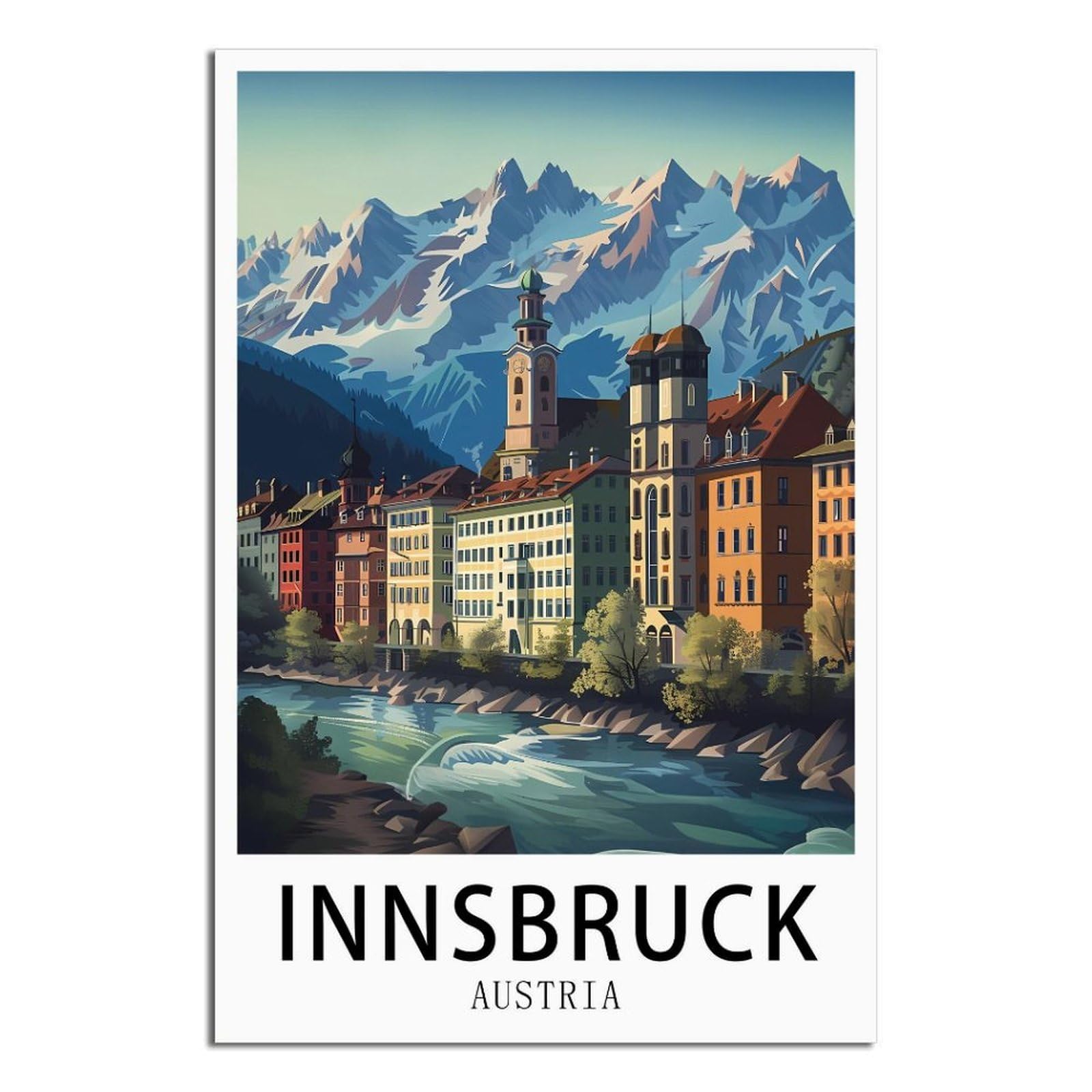 Sljgineu Unframe-Style Innsbruck Austria California Vintage Travel Posters Building 08X12inch(20X30cm) Canvas Wall Art Print Modern Painting Poster For Living Room Decor