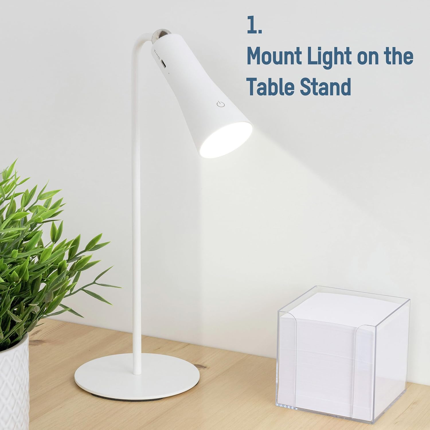 Ansmann 3-in-1 Rechargeable Desk Lamp (1 PC) - Removable Head Standing Desk Lamp - White LED Lamp, Comes with Table Stand, Clamp Holder and Adhesive Holder