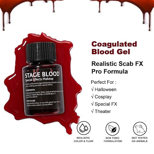 Miniatura 3 de Sangre falsa de escenario, 2.2 oz de sangre falsa comestible efecto realista, maquillaje de sangre pegajosa para ojos, goteos, dientes, boca, nariz,