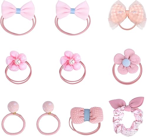 Pink Bow Baby Hair Ties 10Pcs Cute Toddler Hair Ties for Little Girls Elastic Bo