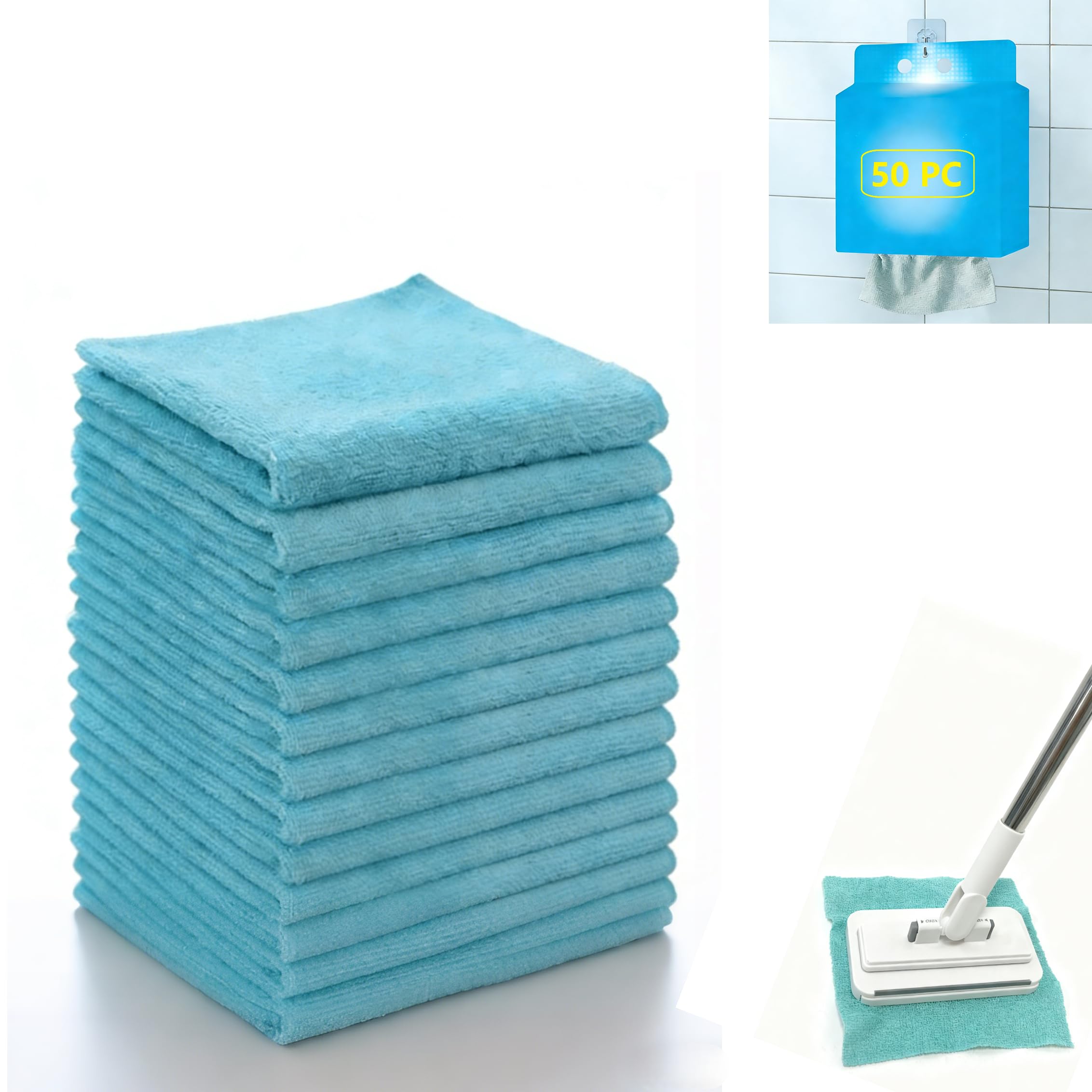 50 Count Replacement Cloths for Snap Grip Mini Mop, High Absorbency Lint-Free, Wet and Dry Cleaning Pads for Cabinets, Walls, Windows &amp; Floors, Washable Reusable Economical Pack, 8"x8"