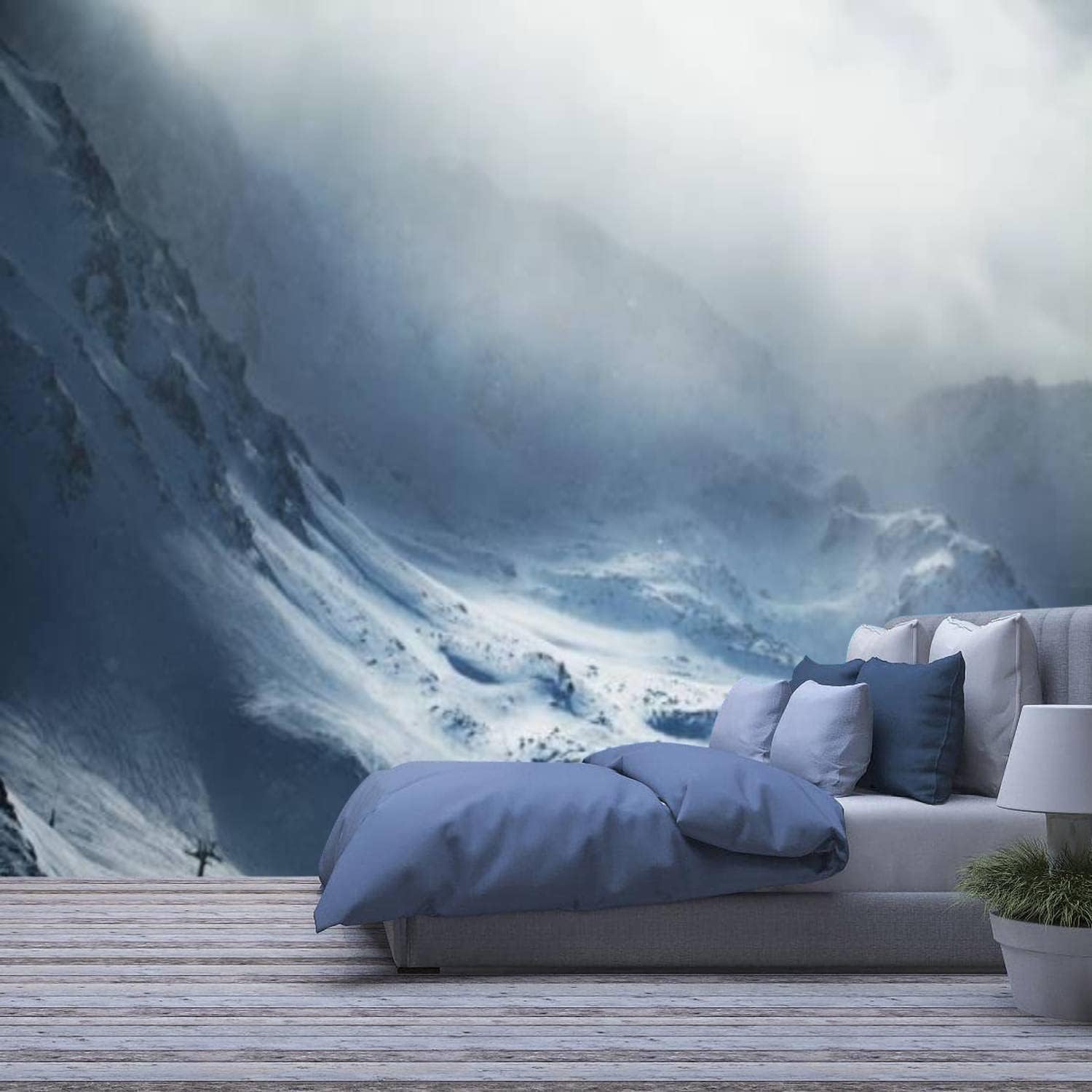 Papier peint montagne pour chambre et salon : grand décor mural 3D auto-adhésif