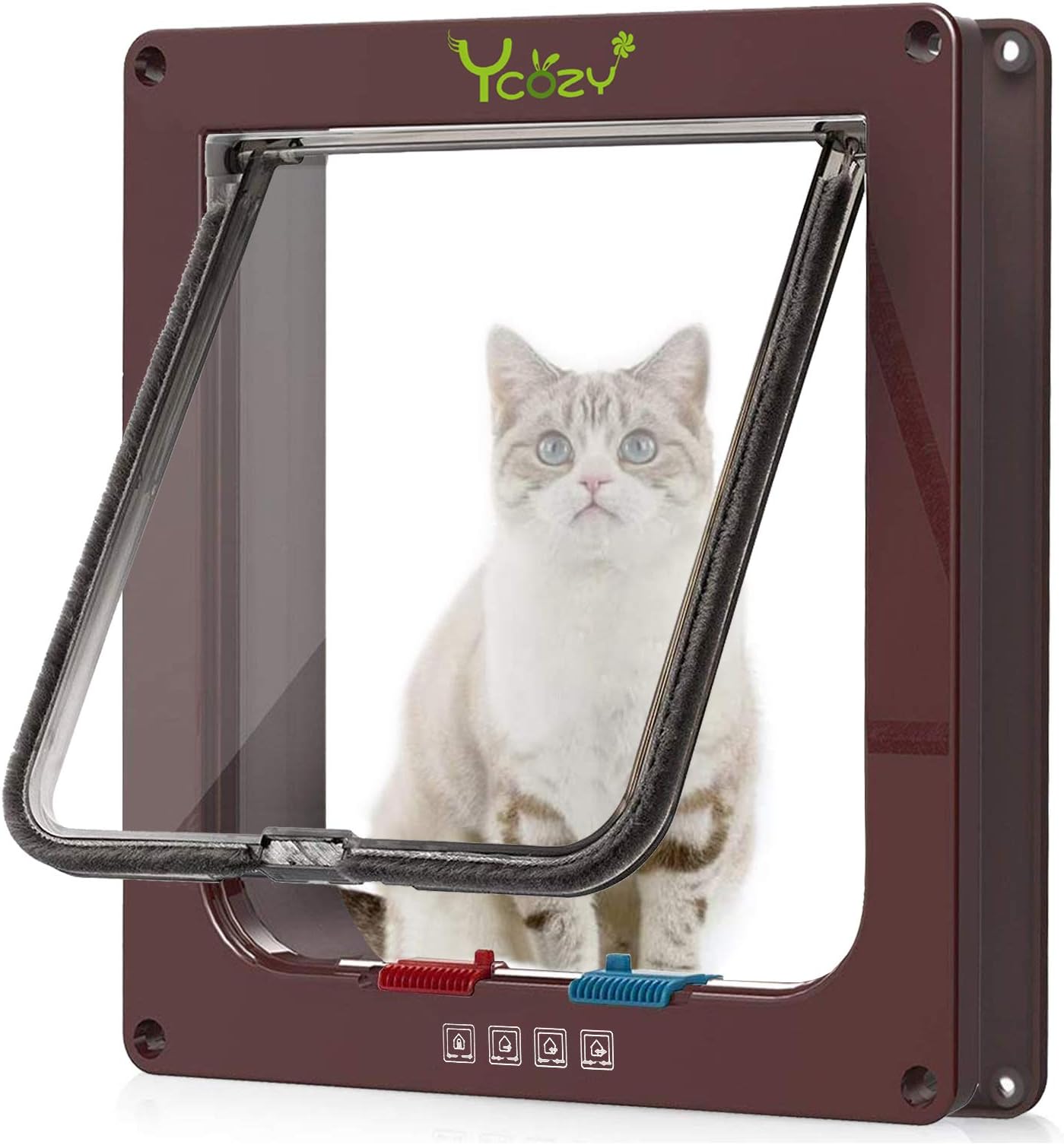 Ycozy Medium Cat Doors Outer Size 7.8" x 7.5" 4-Way Locking Indoor Pet Door for Interior Exterior Door Wall Window, Weatherproof Cat Flap for Kittens & Dogs Easily Install