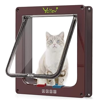 Ycozy Cat Doors 4-Way Locking Cat Flap Indoor Pet Door for Cats/Kitties/Kittens/Small Dogs Easy Install on Doors, Windows, Walls