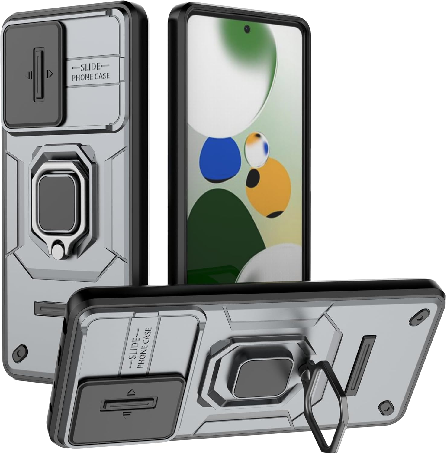 Mobile Phone Case for Xiaomi 13T Pro/Xiaomi 13T/Xiaomi Redmi K60 Ultra Support Car Holder Sliding Window Shockproof Protective Phone Cover Military Cases Lens Protection Gray