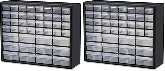 Akro-Mils 44-Drawer Plastic Drawer Storage Cabinet for Garage Organization, Bead Organizer, Building Bricks Storage, Teacher Toolbox, Makeup Organizer, 20" W x 6" D x 16" H, 10144 Black (Pack of 2)